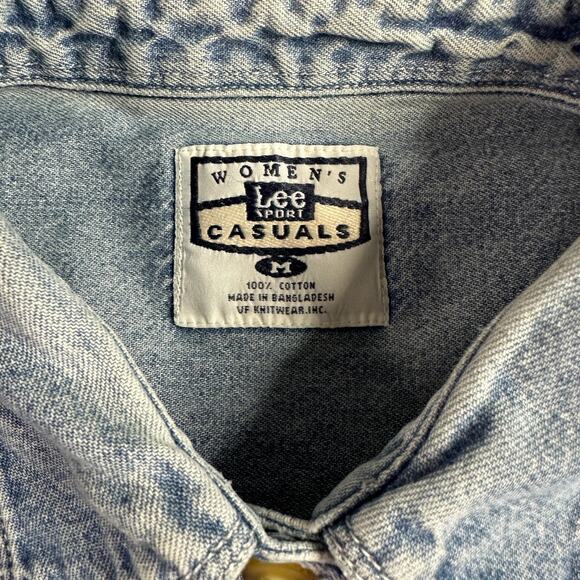 VINTAGE Detroit Red Wings Shirt Womens M Blue Chambray Denim Button Up LEE - Picture 6 of 10